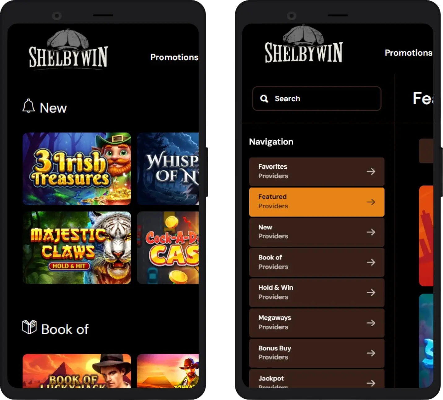 ShelbyWin Casino mobile version and app interface