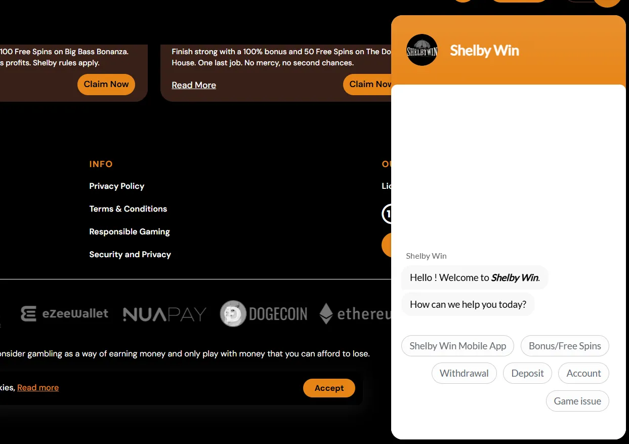 ShelbyWin Casino 24/7 customer support center